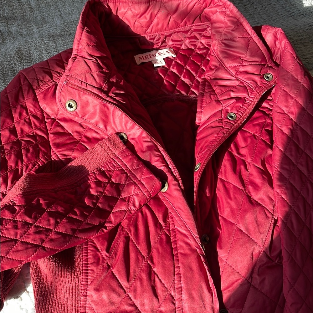 Merona Red Quilted Puffer Jacket with Stand Collar